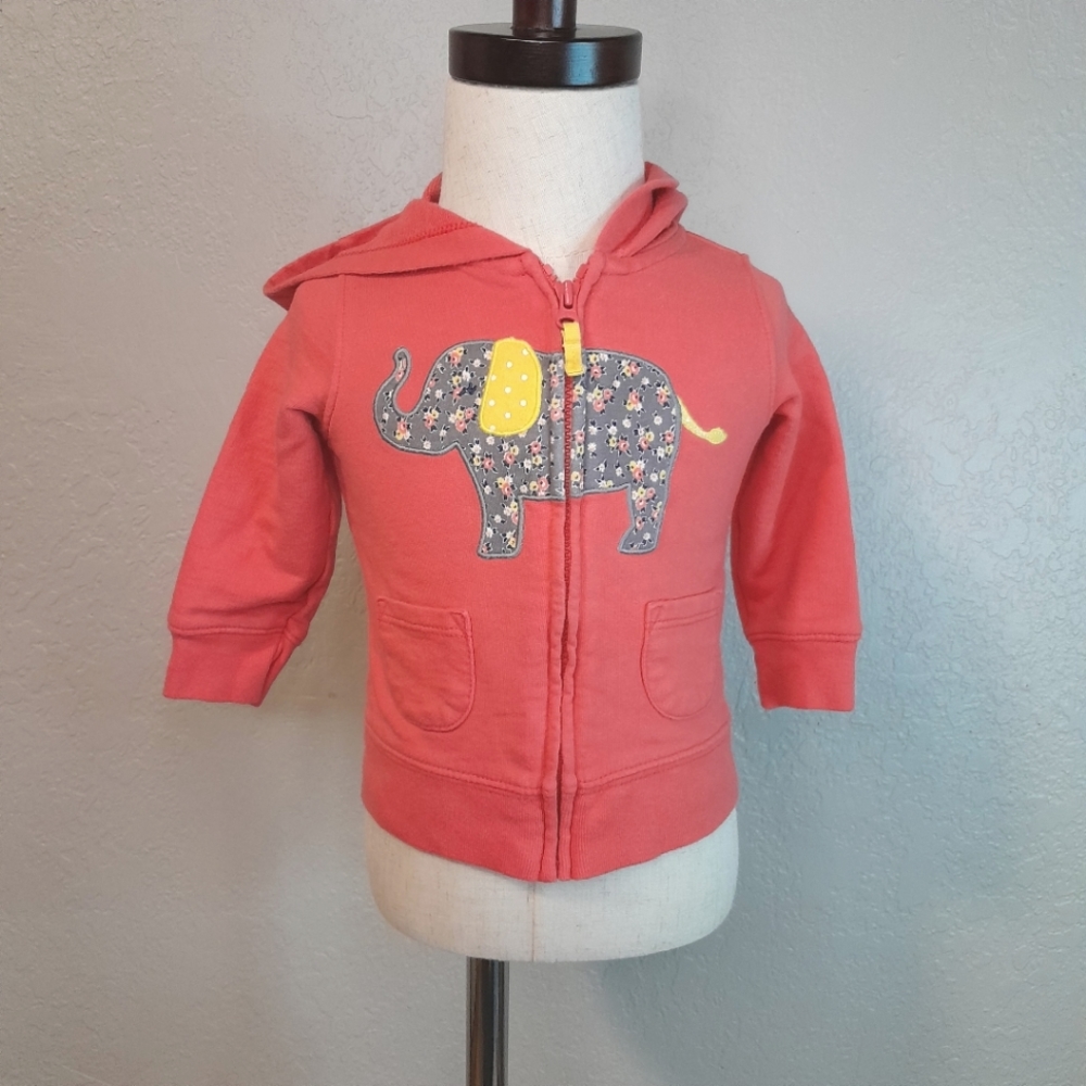 Carter's Baby Girl 6 Month Coral Full Zip Hoodie Floral Elephant - Picture 7 of 7